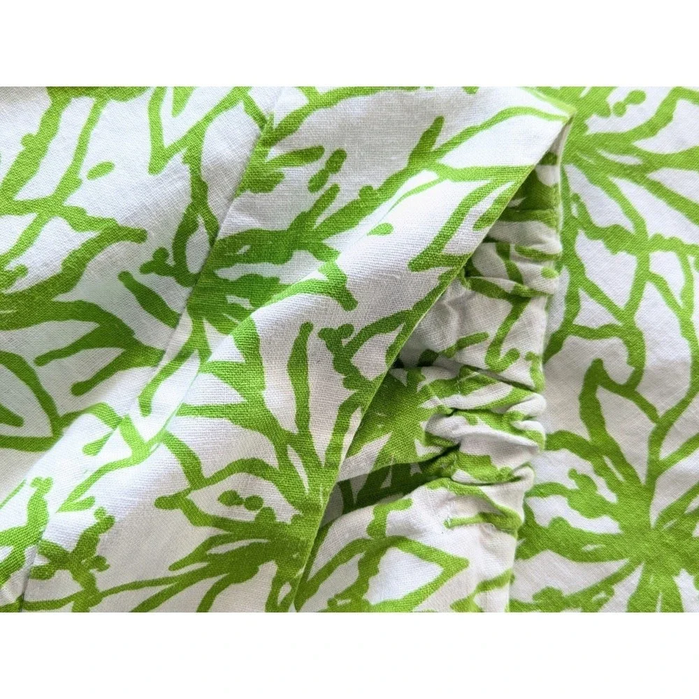 14/16 Linen Blend Midi Skirt Lime‎ Green Floral A-Line Summer Peasant Women